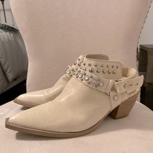RARE Free People White Leather Studded Western Mule